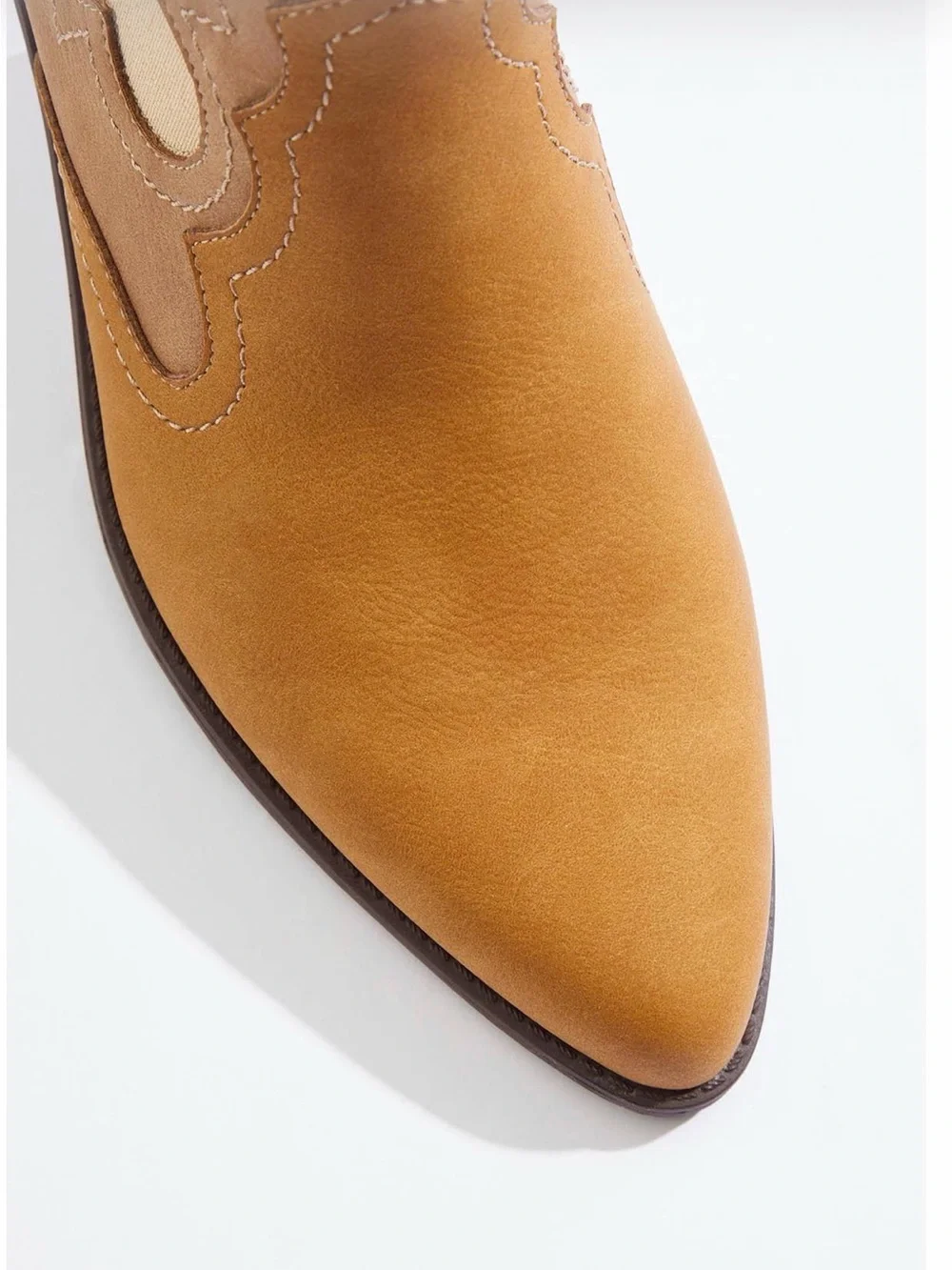 Women's Tan Western side gore Ankle Boot faux leather 1.5 inch heel